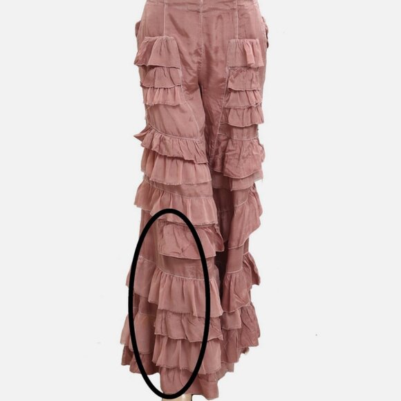 Free People Rock And Frill Pants Ruffle Mauve Tiered Smocked Pull-on S 283589 - Picture 10 of 10